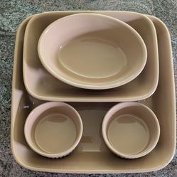 Vintage Set Of 5 Mason Cash Beige Ceramic Stoneware Baking Dish ( Made In Portugal)
