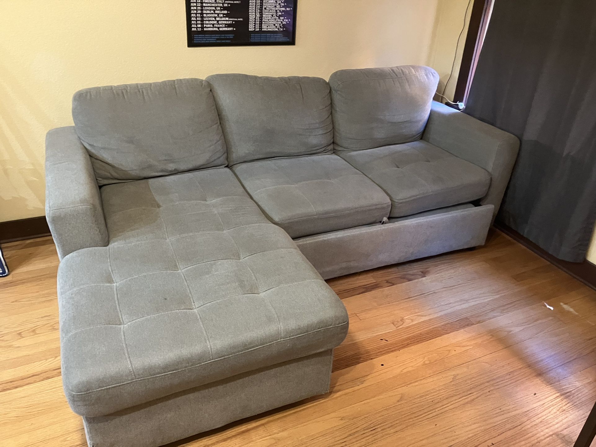 Large sectional couch with storage. Turns into bed.