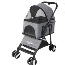 Bingopaw Foldable Pet Stroller 4 Wheel for Puppy and Cats, Gray, with Rain Cover