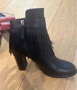 Black Leather Fringe Ankle Boot