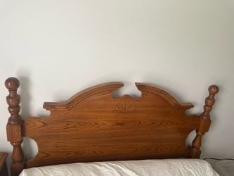 Queen oak wood bed frame