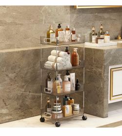 Slim storage cart, 4-tier rolling utility cart with lockable hand wheels