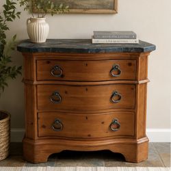 WYN WOOD Solid Wood 3-Drawer Accent Chest / Nightstand with Slate Stone Top – Rustic Traditional 