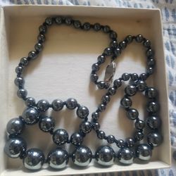 Hematite Pearl Necklace 