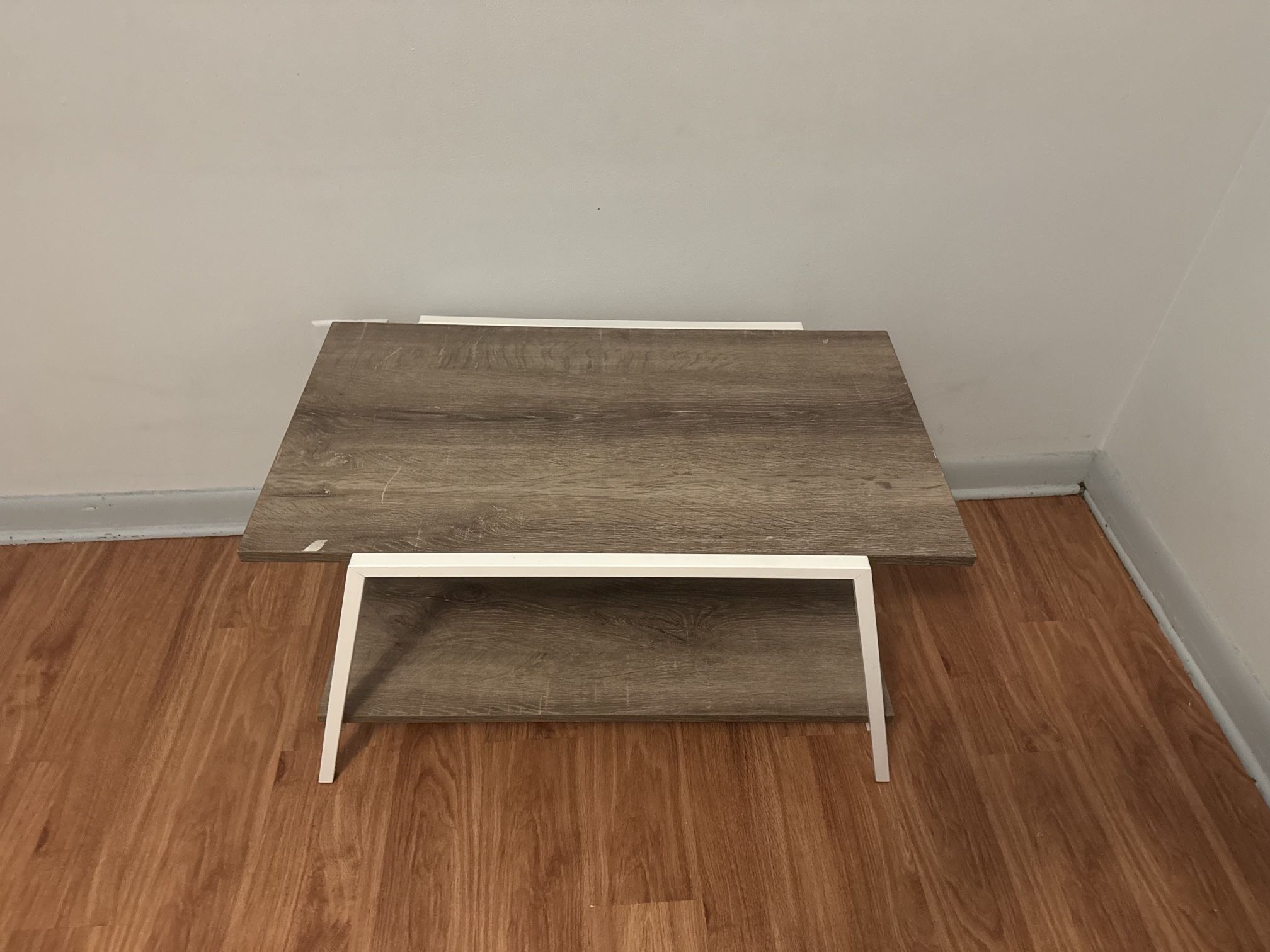 Tan/Brown Rectangle Coffee Table with White Steel