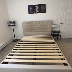 Zinus Queen Upholstered Bed Frame, Wood Slat Support, Easy Assembly