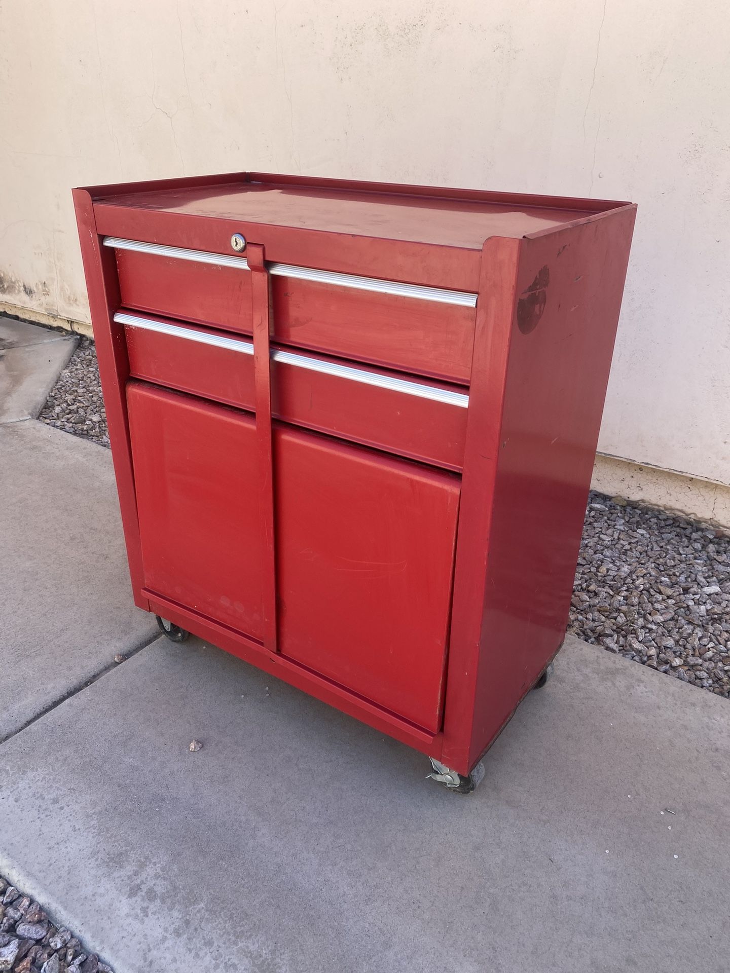 Small Red Tool Box 31”H 26.5”W 14”D For Sale