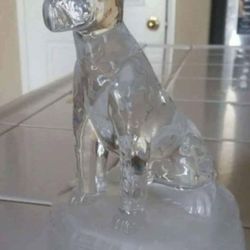 Cristal D'Argues of France Crystal Glass Dog Figurine Sitting on Frosted Base