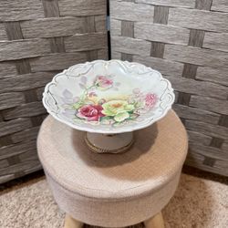 Rare Vintage French Ceramic Footed Fruit Bowl 