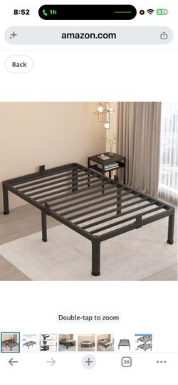 MAF 18 Inch Twin XL Bed Frames with Round Corner Leg Mattress Slide Stopper No Box Spring Needed, Heavy Duty Metal Platform Bed Frame, 16.6" Storage S