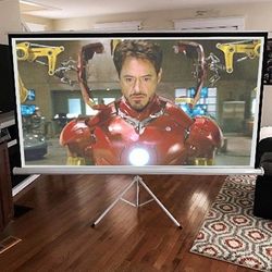 (NEW) $60 Portable 100 Inch Tripod Stand Projector Screen Home Theater 16:9 Ratio, 87x49” View Area 