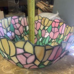 Antique Stained Glass Lamp Shade “pink Tulips”