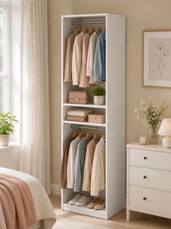 White Open Wardrobe with Shelves and Hanging Rails