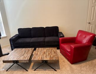 4-Piece Living Room Set furniture for office, game room, media room, man cave furniture, gamer room, couch, authentic Stickley swivel chair, two side