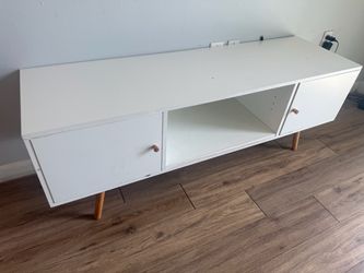 White Mid-Century TV Stand with Storage