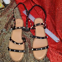 Wrap Style Black Studded Sandals. Ladies Size 8. Like New.
