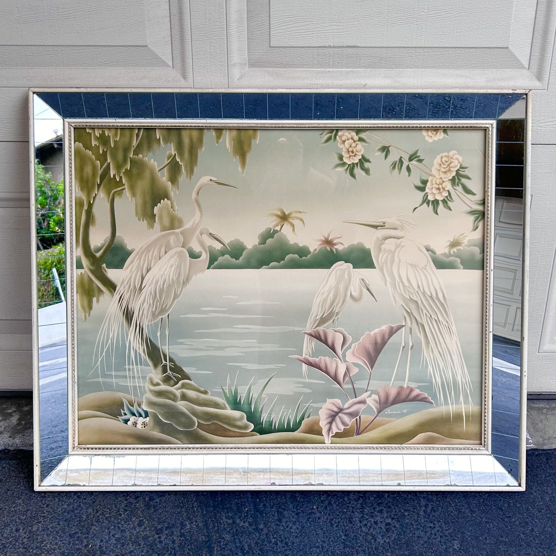 Amazing Vintage 50's Turner Tropical Airbrush Art - Cranes for