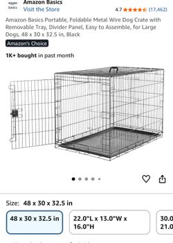 Portable, Metal Wire Dog Crate with Removable Tray, Divider Panel, for Large Dogs, 48 x 30 x 32.5 in, Black