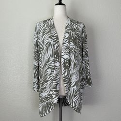 Chico’s Leaf Prin Open Front Cardigan