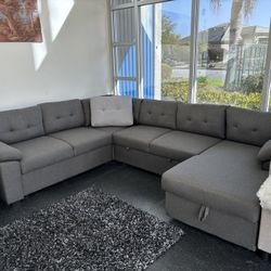 Extended Pull Out Sleeper Sofa Bed Sectional Couch With Storage Chaise