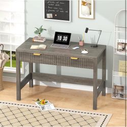 Fluted Gray Desk with Two Drawers
