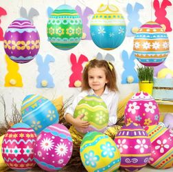 12 Pcs Inflatable Easter Eggs Decorations 15 Inch Easter Colorful Egg Outdoor
