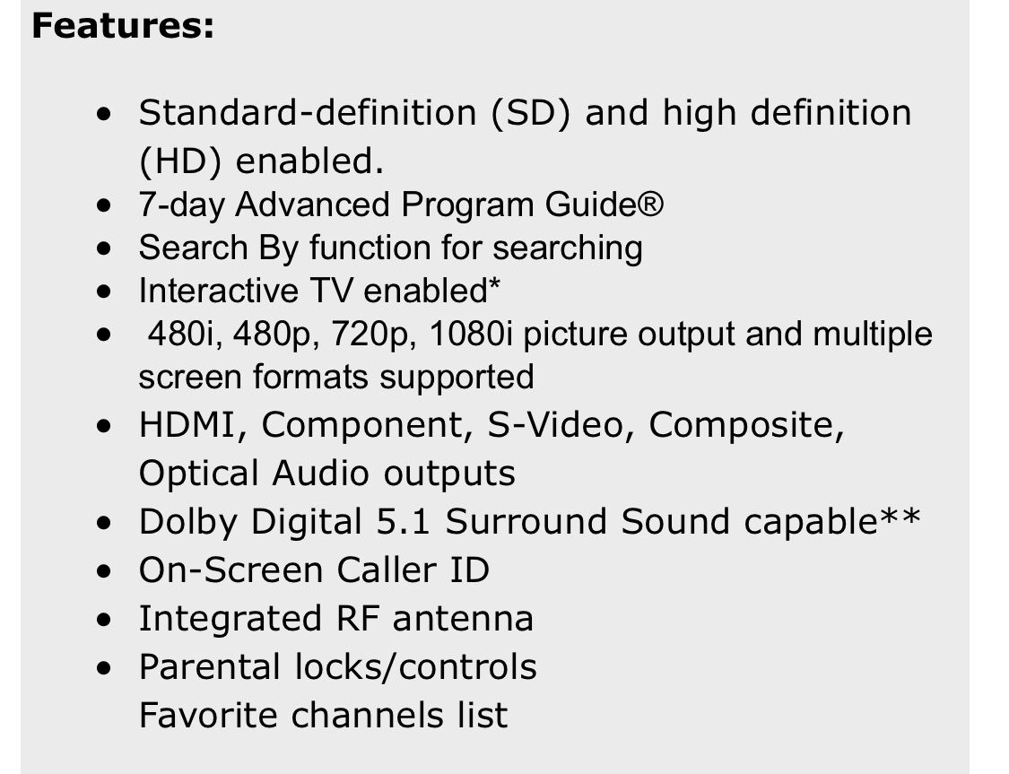 H21100 Directv HD/ DVR Receiver w/ Remote, Power Cord, & original box