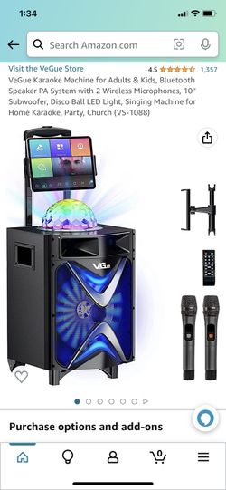 VeGue Karaoke Machine, Bluetooth Speaker PA System for Adults & Kids with 2  Wireless Microphones, 8'' Subwoofer, Wireless Singing Machine for