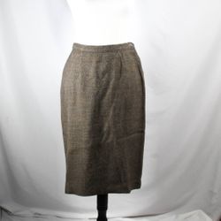 Vintage Late 1950s-1960s Wool Skirt - Tan-Gray with Brown & Blue Flecks - Secretary/Dark Academia Style