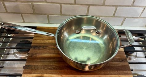 Emeril by All-Clad 4 Qt Copper Stainless Saute Pan Glass Lid VERY CLEAN