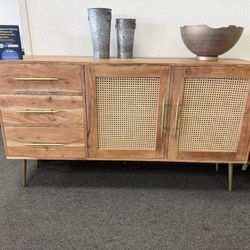 Console With Cane Inserts Mid Century Modern Solid Wood 