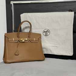 Bolso hermes birkin 35  de cuero Gold Togo con herrajes dorados