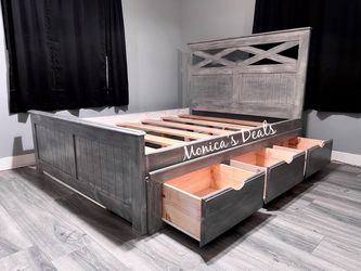 Queen Solid Wood Bed Frame With 3 Drawers $600