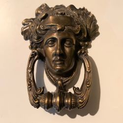 Vintage Grecian Goddess Door Knocker Regency Dionysus Face Brass 