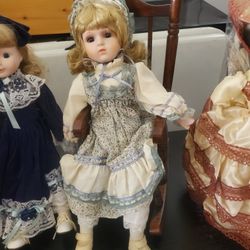 Vintage Ceramic  Porcelain Doll W/ Rocking Chair