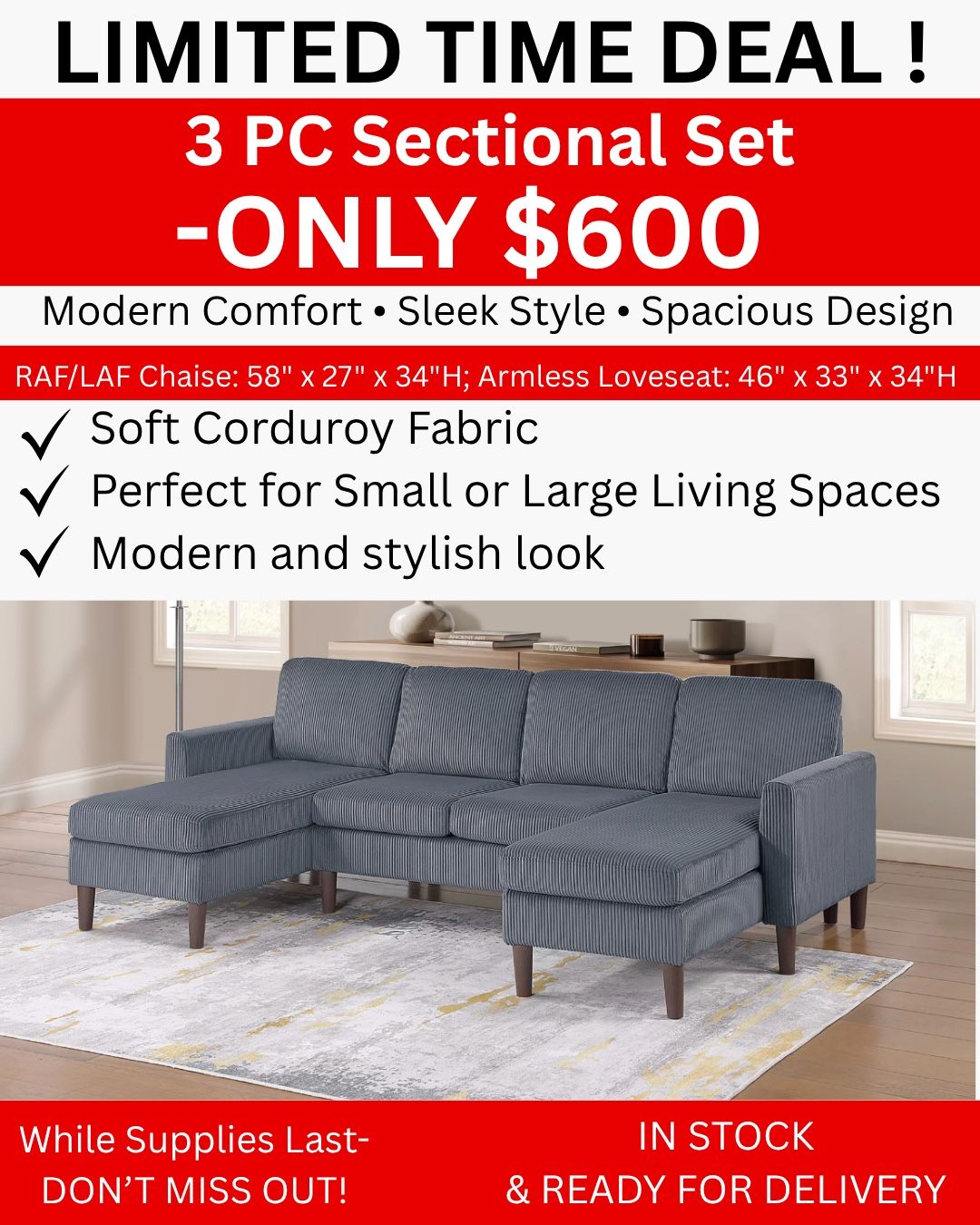 3 Pc Sectional Set