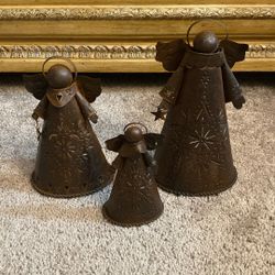 Vintage Rustic Brown Angel Candle Holder Figurine Set Of 3