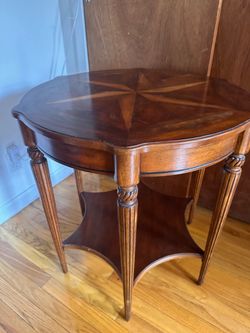 Vintage Inlaid Wood Side Table – Solid & Elegant