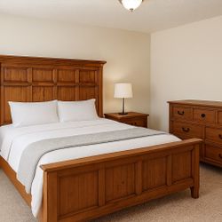 Rustic Solid Wood Bedroom Set – Bed + Dresser + 2 Nightstands