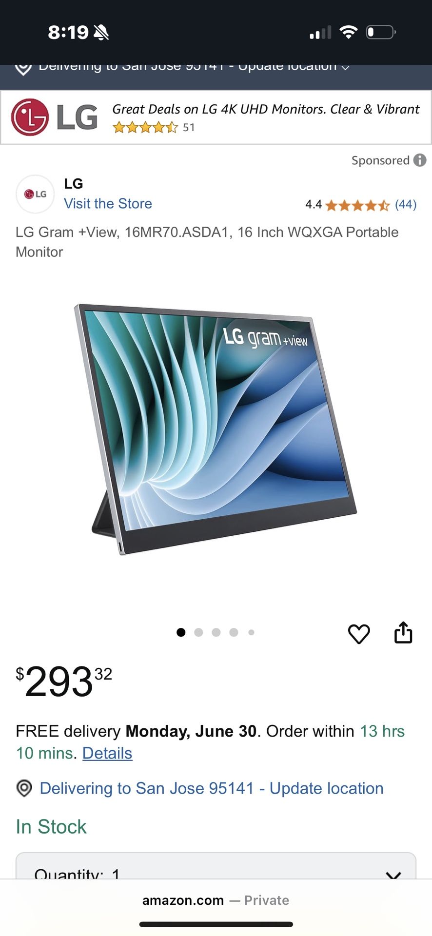 LG GRAM+VIEW 16 Inch Portable Monitor