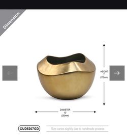 CUD5307GD - Unique Gold Ripple Plant Ceramic Pot - 7" H
