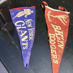 Rare Brooklyn Dodgers, New York Giants Flag Pennants 
