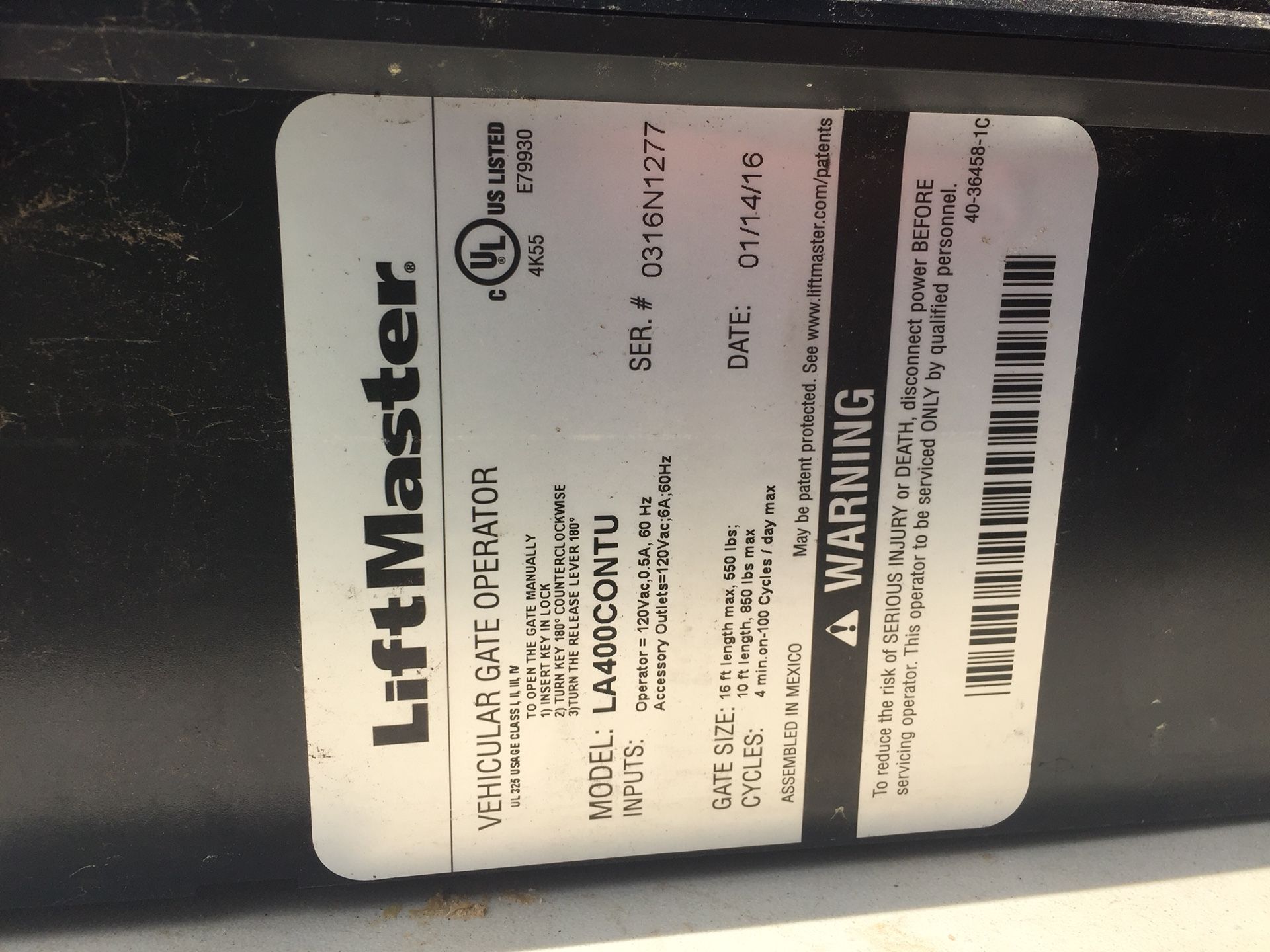 LiftMaster Gate Opener LA400CONTU