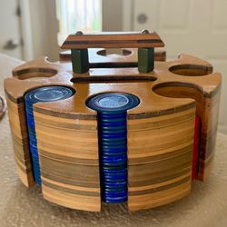 Vintage Wooden Poker Chip Carousel Set
