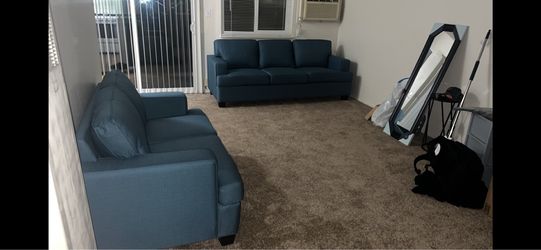 Blue Fabric Sofa Set – 2 Pieces