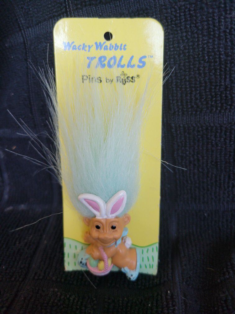 Vintage Russ Wacky Wabbit Trolls Easter Pin Item No 18389 New In Package 2" Tall