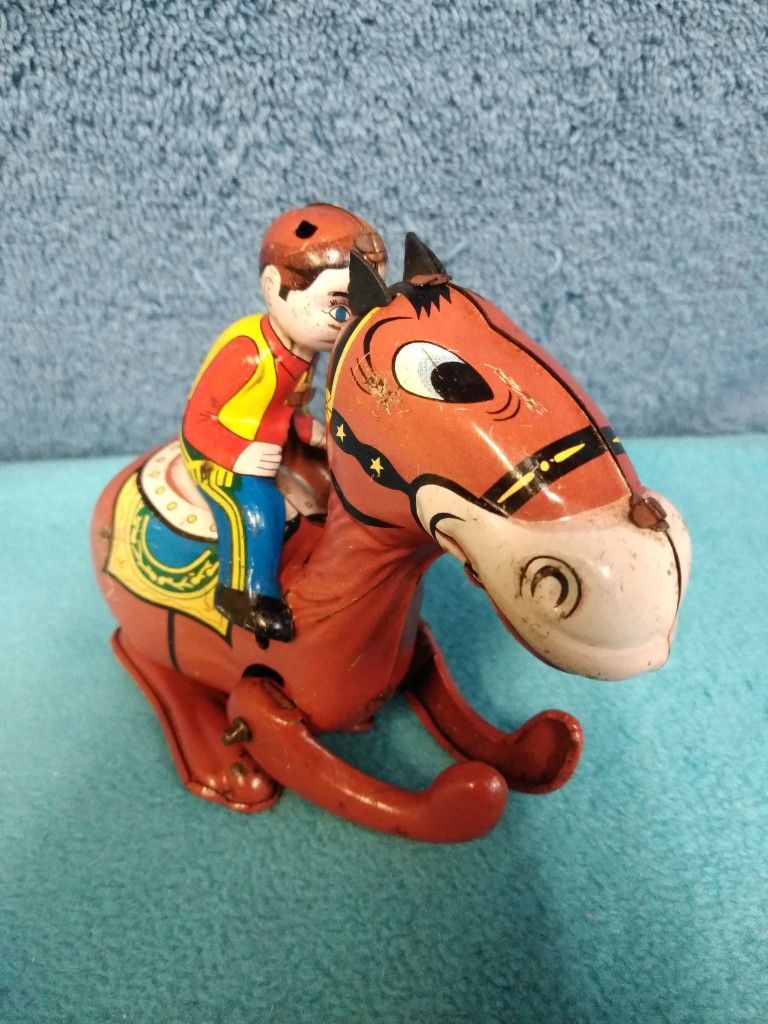 Vintage Tin Toy Windup Horse & Rider