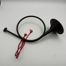 Vintage India Decorative Hunting Horn 12” Black Metal Red Cord Wall Decor
