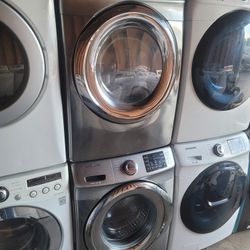 Platinum Samsung Front Load Washer And Stackable Gas Dryer Set With Steam 