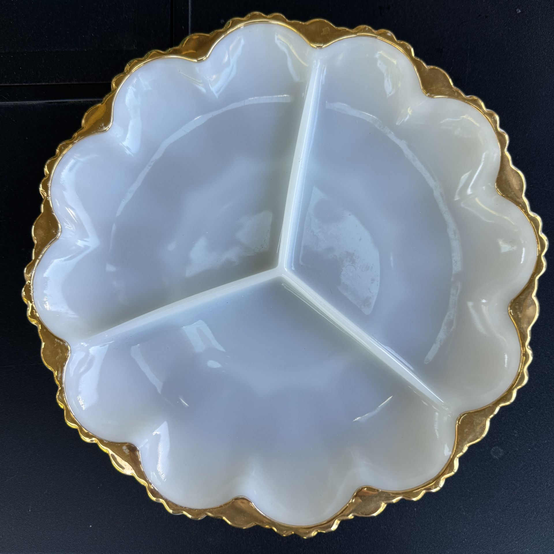 Vintage Anchor Hocking Milk Glass Sectioned Serving Plate 10-in.